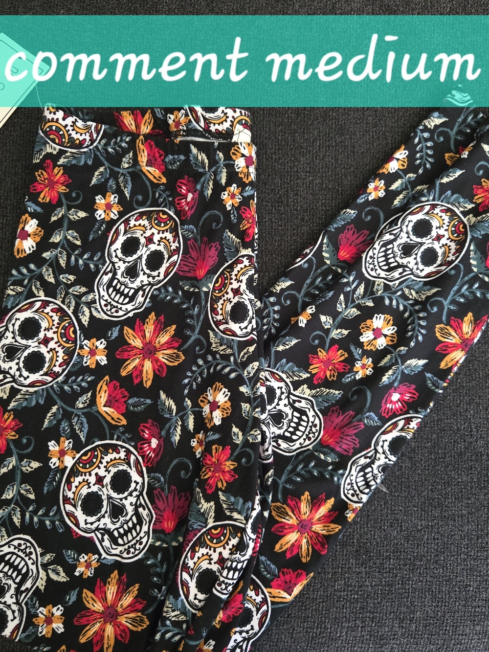 Women's Black Floral Sugar Skull Leggings
